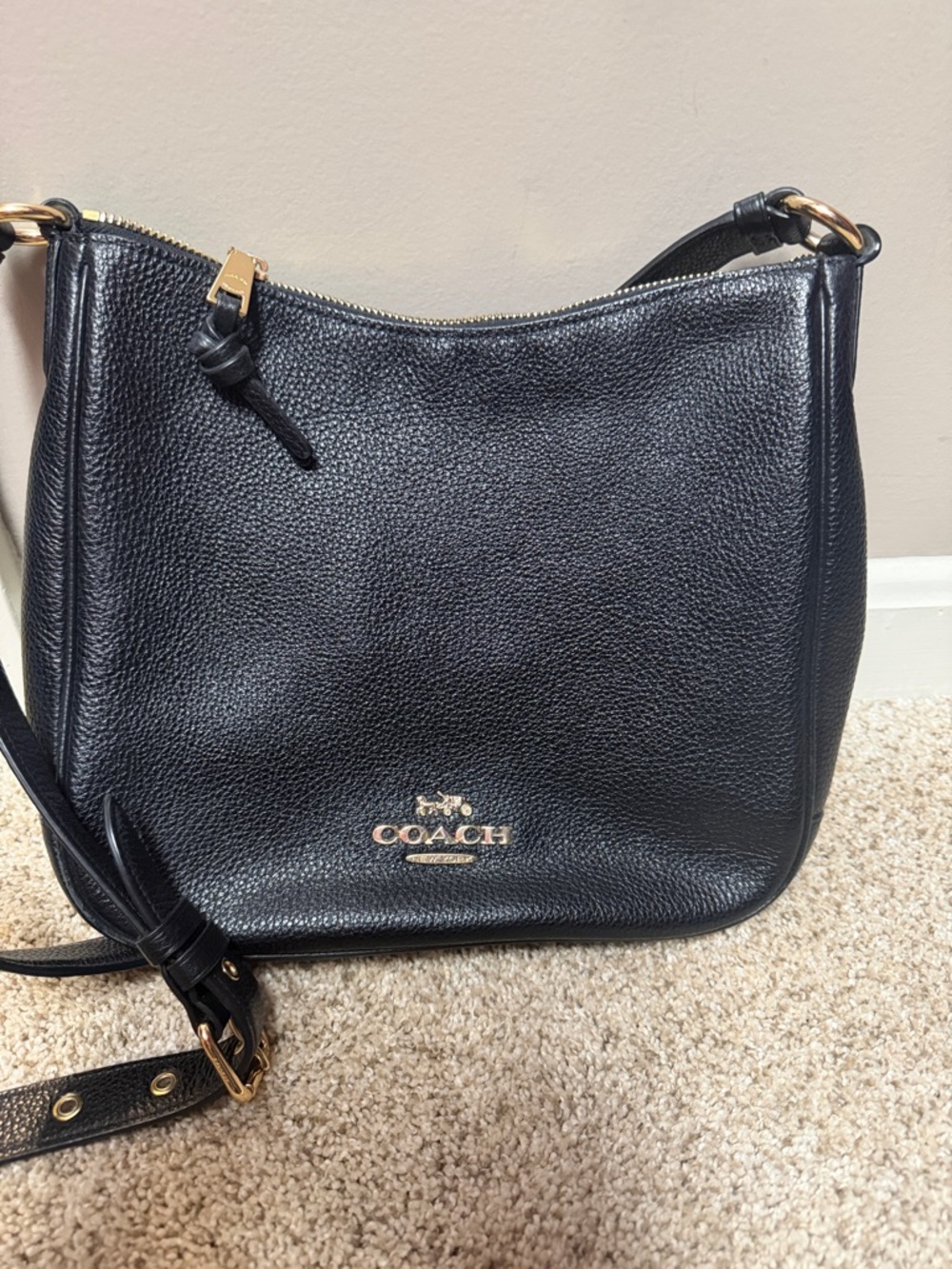 Coach Black Pebbled Leather Shoulder Bag with Gold Hardware